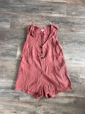Rhythm Textured Romper Women’s XS Rust Sleeveless Button Front
